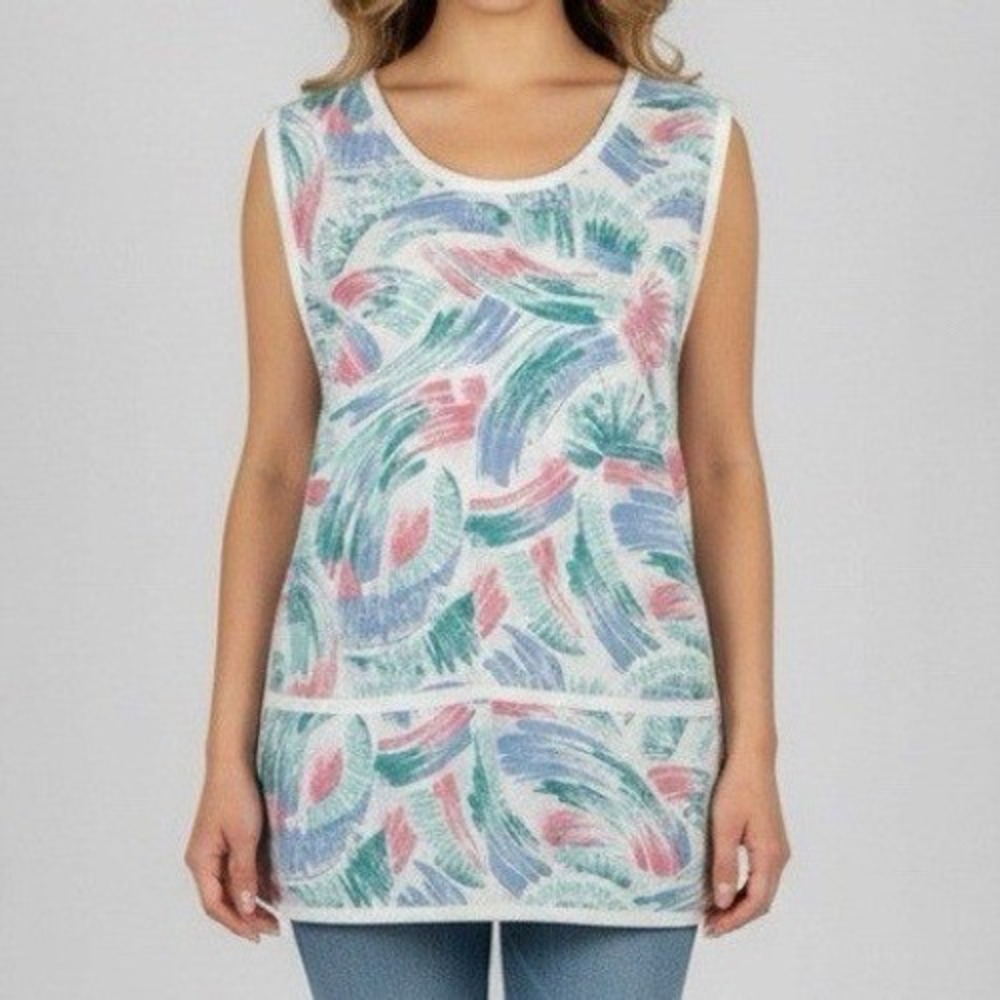Fashion Seal Womens XL Abstract Brushstroke Apron Tunic Vest Pockets Made in USA - Picture 3 of 8